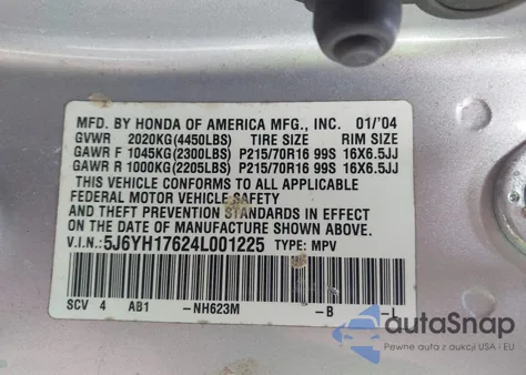 2004 Honda Element Ex из США, поврежденный, VIN 5J6YH17624L001225